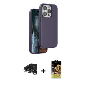 MARSİLYAN™- iPhone 15 Pro Kılıf Kıvılcım Çizgi Serisi - Siyah Buffer Cam Ekran Koruyucu + Raze Metal Kamera Lens - GS