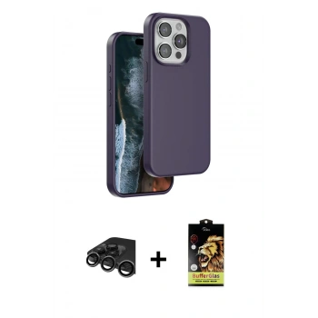 MARSİLYAN™- iPhone 15 Pro Kılıf Kıvılcım Çizgi Serisi - Siyah Buffer Cam Ekran Koruyucu + Raze Metal Kamera Lens - TMGI