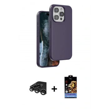 MARSİLYAN™- iPhone 15 Pro Kılıf Kıvılcım Çizgi Serisi - Siyah Buffer Hayalet Cam Ekran Koruyucu + Raze Metal Kamera Lens - TMGI
