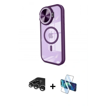 MARSİLYAN™- iPhone 15 Pro Kılıf Kıvılcım Modern Koleksiyonu - Siyah 3D Antistatik Cam Ekran Koruyucu + Raze Metal Kamera Lens - GS
