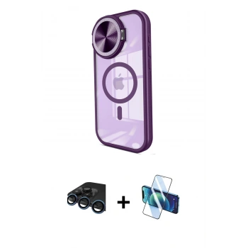 MARSİLYAN™- iPhone 15 Pro Kılıf Kıvılcım Modern Koleksiyonu - Siyah 3D Antistatik Cam Ekran Koruyucu + Raze Metal Kamera Lens - LT