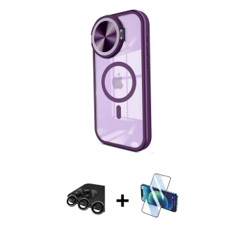 MARSİLYAN™- iPhone 15 Pro Kılıf Kıvılcım Modern Koleksiyonu - Siyah 3D Antistatik Cam Ekran Koruyucu + Raze Metal Kamera Lens - TMGI