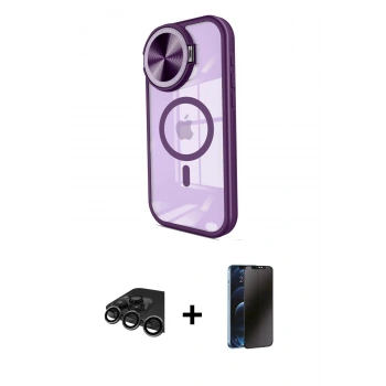 MARSİLYAN™- iPhone 15 Pro Kılıf Kıvılcım Modern Koleksiyonu - Siyah 3D Antistatik Hayalet Cam Ekran Koruyucu + Raze Metal Kamera Lens - TMGI