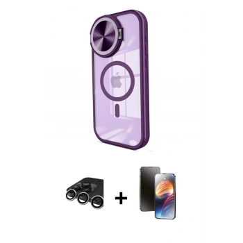 MARSİLYAN™- iPhone 15 Pro Kılıf Kıvılcım Modern Koleksiyonu - Siyah 3D Antistatik Mat Seramik Nano Ekran Koruyucu + Raze Metal Kamera Lens - GS