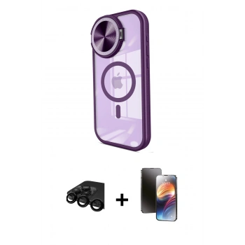 MARSİLYAN™- iPhone 15 Pro Kılıf Kıvılcım Modern Koleksiyonu - Siyah 3D Antistatik Mat Seramik Nano Ekran Koruyucu + Raze Metal Kamera Lens - SH
