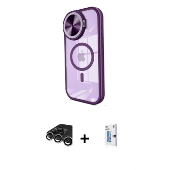 MARSİLYAN™- iPhone 15 Pro Kılıf Kıvılcım Modern Koleksiyonu - Siyah Bilvis 0.18mm Plus Cam Ekran Koruyucu + Raze Metal Kamera Lens - GS