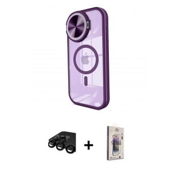 MARSİLYAN™- iPhone 15 Pro Kılıf Kıvılcım Modern Koleksiyonu - Siyah Bilvis 3D Cam Ekran Koruyucu + Raze Metal Kamera Lens - SH