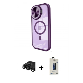 MARSİLYAN™- iPhone 15 Pro Kılıf Kıvılcım Modern Koleksiyonu - Siyah Bilvis Hayalet Cam Ekran Koruyucu + Raze Metal Kamera Lens - SH