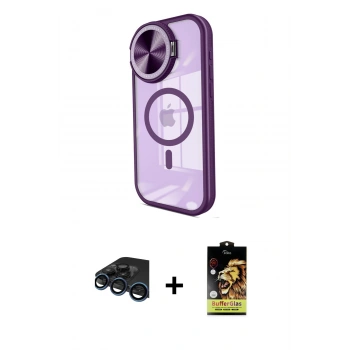 MARSİLYAN™- iPhone 15 Pro Kılıf Kıvılcım Modern Koleksiyonu - Siyah Buffer Cam Ekran Koruyucu + Raze Metal Kamera Lens - LT