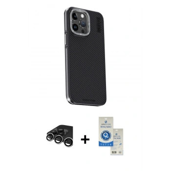 MARSİLYAN™- iPhone 15 Pro Kılıf Kıvılcım Modern Özel Seri - Şeffaf Royal Nano Ekran Koruyucu + Raze Metal Kamera Lens - GS