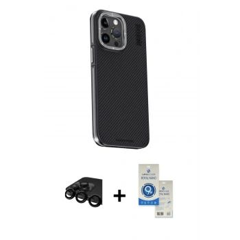 MARSİLYAN™- iPhone 15 Pro Kılıf Kıvılcım Modern Özel Seri - Şeffaf Royal Nano Ekran Koruyucu + Raze Metal Kamera Lens - SH