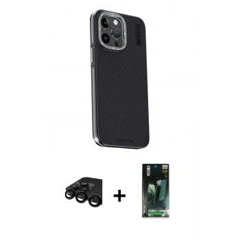 MARSİLYAN™- iPhone 15 Pro Kılıf Kıvılcım Modern Özel Seri - Siyah 360 Mat Full Body Arka Koruyucu + Raze Metal Kamera Lens - SH