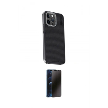 MARSİLYAN™- iPhone 15 Pro Kılıf Kıvılcım Modern Özel Seri - Siyah 3D Antistatik Hayalet Cam Ekran Koruyucu