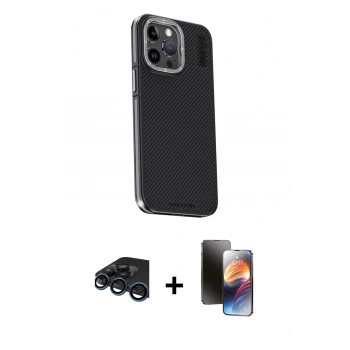 MARSİLYAN™- iPhone 15 Pro Kılıf Kıvılcım Modern Özel Seri - Siyah 3D Antistatik Mat Seramik Nano Ekran Koruyucu + Raze Metal Kamera Lens - LT