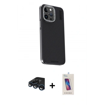 MARSİLYAN™- iPhone 15 Pro Kılıf Kıvılcım Modern Özel Seri - Siyah Joko 5D Cam + Raze Metal Kamera Lens - LT