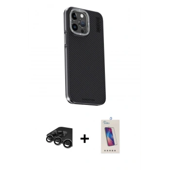 MARSİLYAN™- iPhone 15 Pro Kılıf Kıvılcım Modern Özel Seri - Siyah Joko 5D Cam + Raze Metal Kamera Lens - TMGI