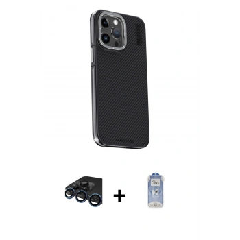 MARSİLYAN™- iPhone 15 Pro Kılıf Kıvılcım Modern Özel Seri - Siyah Joko Magic 5D Cam + Raze Metal Kamera Lens - LT