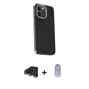 MARSİLYAN™- iPhone 15 Pro Kılıf Kıvılcım Modern Özel Seri - Siyah Joko Magic 5D Cam + Raze Metal Kamera Lens - TMGI