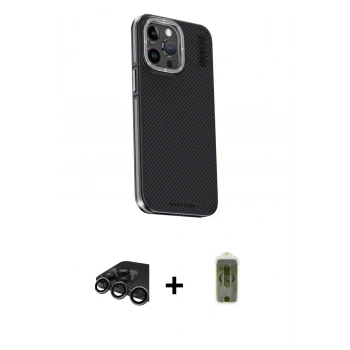MARSİLYAN™- iPhone 15 Pro Kılıf Kıvılcım Modern Özel Seri - Siyah Joko Magic 5D Hayalet Cam + Raze Metal Kamera Lens - TMGI