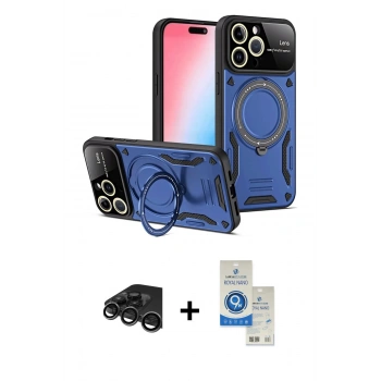 MARSİLYAN™- iPhone 15 Pro Kılıf Kıvılcım Modern Serisi - Şeffaf Royal Nano Ekran Koruyucu + Raze Metal Kamera Lens - TMGI
