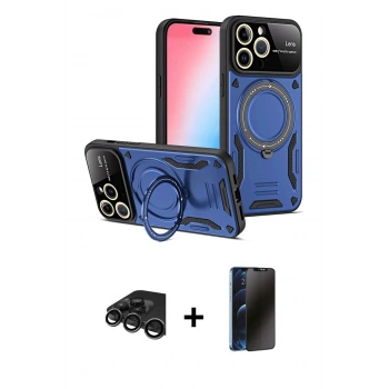 MARSİLYAN™- iPhone 15 Pro Kılıf Kıvılcım Modern Serisi - Siyah 3D Antistatik Hayalet Cam Ekran Koruyucu + Raze Metal Kamera Lens - TMGI