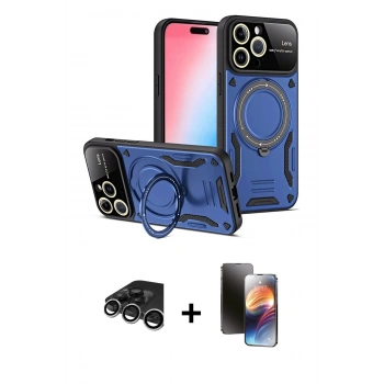MARSİLYAN™- iPhone 15 Pro Kılıf Kıvılcım Modern Serisi - Siyah 3D Antistatik Mat Seramik Nano Ekran Koruyucu + Raze Metal Kamera Lens - GS