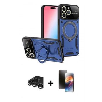 MARSİLYAN™- iPhone 15 Pro Kılıf Kıvılcım Modern Serisi - Siyah 3D Antistatik Mat Seramik Nano Ekran Koruyucu + Raze Metal Kamera Lens - TMGI