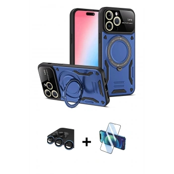 MARSİLYAN™- iPhone 15 Pro Kılıf Kıvılcım Modern Serisi - Siyah 3D Antistatik Seramik Nano Ekran Koruyucu + Raze Metal Kamera Lens - LT