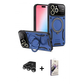 MARSİLYAN™- iPhone 15 Pro Kılıf Kıvılcım Modern Serisi - Siyah Bilvis 3D Mat Cam Ekran Koruyucu + Raze Metal Kamera Lens - GS