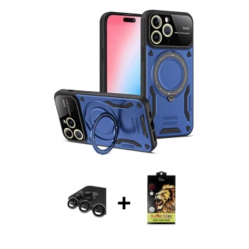 MARSİLYAN™- iPhone 15 Pro Kılıf Kıvılcım Modern Serisi - Siyah Buffer Cam Ekran Koruyucu + Raze Metal Kamera Lens - TMGI