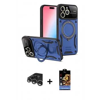 MARSİLYAN™- iPhone 15 Pro Kılıf Kıvılcım Modern Serisi - Siyah Buffer Hayalet Cam Ekran Koruyucu + Raze Metal Kamera Lens - GS