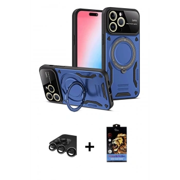MARSİLYAN™- iPhone 15 Pro Kılıf Kıvılcım Modern Serisi - Siyah Buffer Hayalet Cam Ekran Koruyucu + Raze Metal Kamera Lens - TMGI