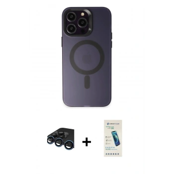 MARSİLYAN™- iPhone 15 Pro Kılıf Kozmos Çizgi Prime - Şeffaf Pasifik Cam Ekran Koruyucu + Raze Metal Kamera Lens - LT