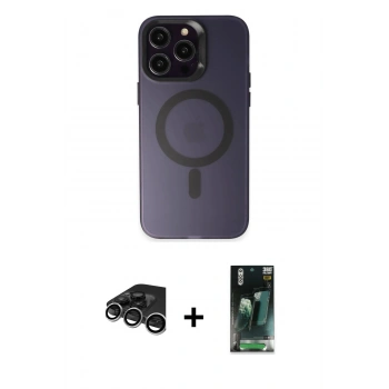MARSİLYAN™- iPhone 15 Pro Kılıf Kozmos Çizgi Prime - Siyah 360 Mat Full Body Arka Koruyucu + Raze Metal Kamera Lens - GS