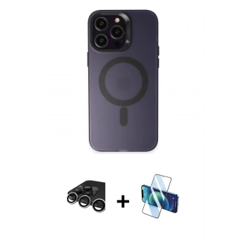 MARSİLYAN™- iPhone 15 Pro Kılıf Kozmos Çizgi Prime - Siyah 3D Antistatik Cam Ekran Koruyucu + Raze Metal Kamera Lens - GS