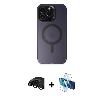 MARSİLYAN™- iPhone 15 Pro Kılıf Kozmos Çizgi Prime - Siyah 3D Antistatik Cam Ekran Koruyucu + Raze Metal Kamera Lens - SH