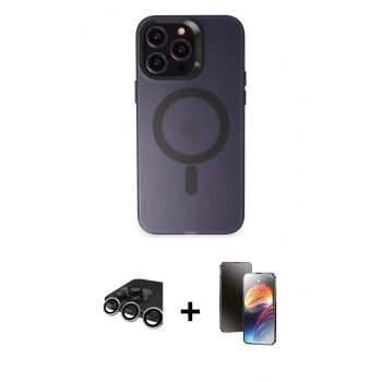 MARSİLYAN™- iPhone 15 Pro Kılıf Kozmos Çizgi Prime - Siyah 3D Antistatik Mat Seramik Nano Ekran Koruyucu + Raze Metal Kamera Lens - GS