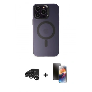 MARSİLYAN™- iPhone 15 Pro Kılıf Kozmos Çizgi Prime - Siyah 3D Antistatik Mat Seramik Nano Ekran Koruyucu + Raze Metal Kamera Lens - TMGI