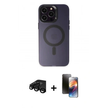 MARSİLYAN™- iPhone 15 Pro Kılıf Kozmos Çizgi Prime - Siyah 3D Antistatik Mat Seramik Nano Ekran Koruyucu + Raze Metal Kamera Lens - SH