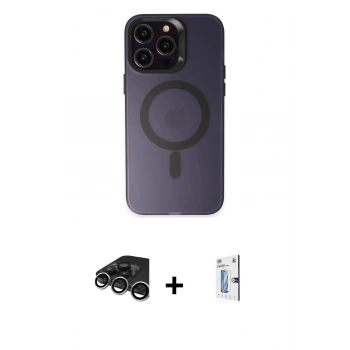 MARSİLYAN™- iPhone 15 Pro Kılıf Kozmos Çizgi Prime - Siyah Bilvis 0.18mm Plus Cam Ekran Koruyucu + Raze Metal Kamera Lens - GS