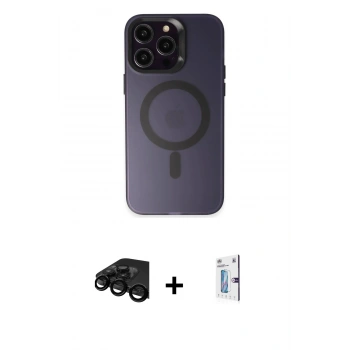 MARSİLYAN™- iPhone 15 Pro Kılıf Kozmos Çizgi Prime - Siyah Bilvis 0.18mm Plus Cam Ekran Koruyucu + Raze Metal Kamera Lens - SH
