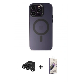 MARSİLYAN™- iPhone 15 Pro Kılıf Kozmos Çizgi Prime - Siyah Bilvis 3D Mat Cam Ekran Koruyucu + Raze Metal Kamera Lens - TMGI