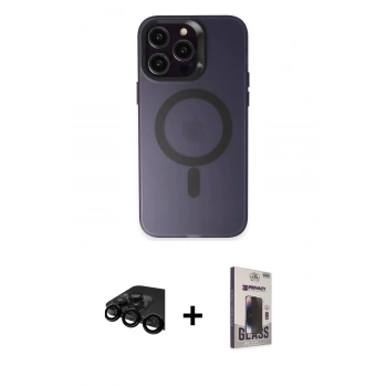 MARSİLYAN™- iPhone 15 Pro Kılıf Kozmos Çizgi Prime - Siyah Bilvis Hayalet Cam Ekran Koruyucu + Raze Metal Kamera Lens - SH