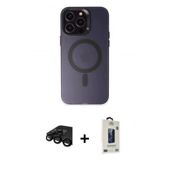 MARSİLYAN™- iPhone 15 Pro Kılıf Kozmos Çizgi Prime - Siyah Bilvis Hayalet Cam Ekran Koruyucu + Raze Metal Kamera Lens - SH