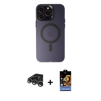 MARSİLYAN™- iPhone 15 Pro Kılıf Kozmos Çizgi Prime - Siyah Buffer Hayalet Cam Ekran Koruyucu + Raze Metal Kamera Lens - GS