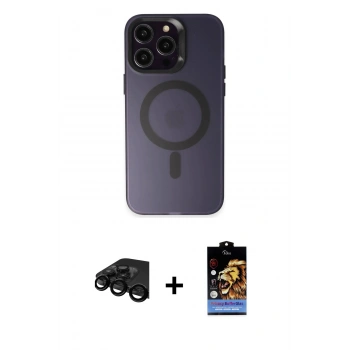 MARSİLYAN™- iPhone 15 Pro Kılıf Kozmos Çizgi Prime - Siyah Buffer Hayalet Cam Ekran Koruyucu + Raze Metal Kamera Lens - SH