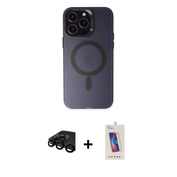 MARSİLYAN™- iPhone 15 Pro Kılıf Kozmos Çizgi Prime - Siyah Joko 5D Cam + Raze Metal Kamera Lens - SH