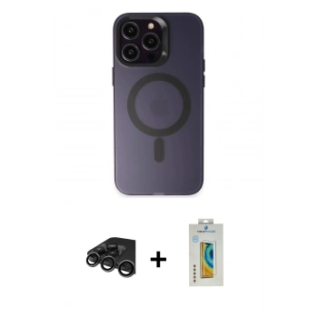 MARSİLYAN™- iPhone 15 Pro Kılıf Kozmos Çizgi Prime - Siyah Polymer Nano Ekran Koruyucu + Raze Metal Kamera Lens - TMGI
