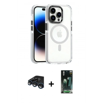 MARSİLYAN™- iPhone 15 Pro Kılıf Kozmos Doku Koleksiyonu - Siyah 360 Mat Full Body Arka Koruyucu + Raze Metal Kamera Lens - LT