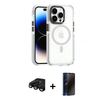 MARSİLYAN™- iPhone 15 Pro Kılıf Kozmos Doku Koleksiyonu - Siyah 3D Antistatik Hayalet Cam Ekran Koruyucu + Raze Metal Kamera Lens - SH